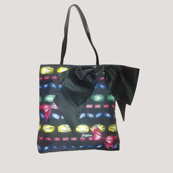 Brighton Multicolor Printed Tote Bag With Large Bow  Black Handles - Picture 3 of 9